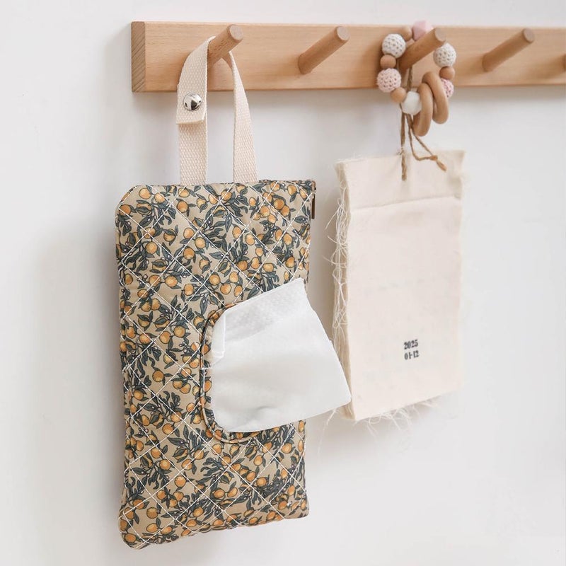 Quilted Baby Wipe Holder Floral Baby Diaper Pouch, Reusable Quilted Wipes Bag Mommy Bag With Lanyard for Daily (Beige) - Image 3